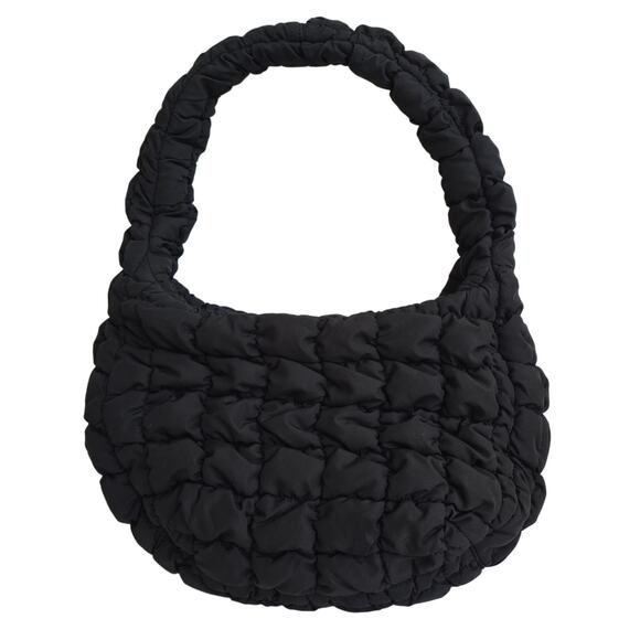 COS Quilted Mini Bag Black Puffer Purse Zip Top Hobo Handbag - Picture 5 of 9